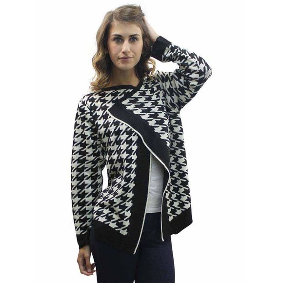 Bold Houndstooth Long Cardigan Sweater - Picture 3 of 3